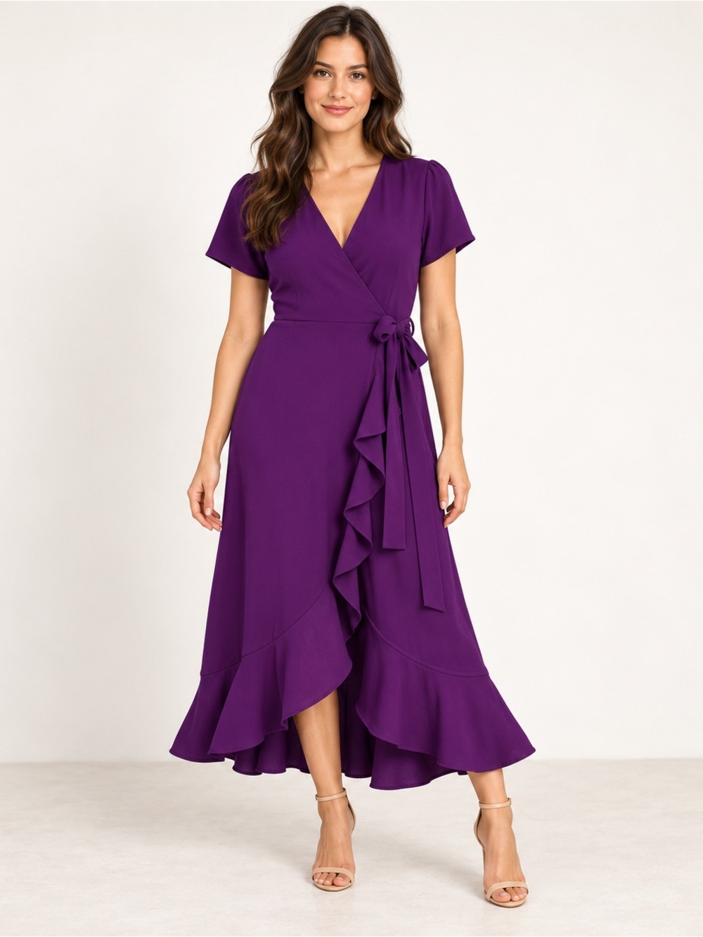 Davi & Dani Wrap Ruffle Style‎ Dress Berry New Small Whimsical